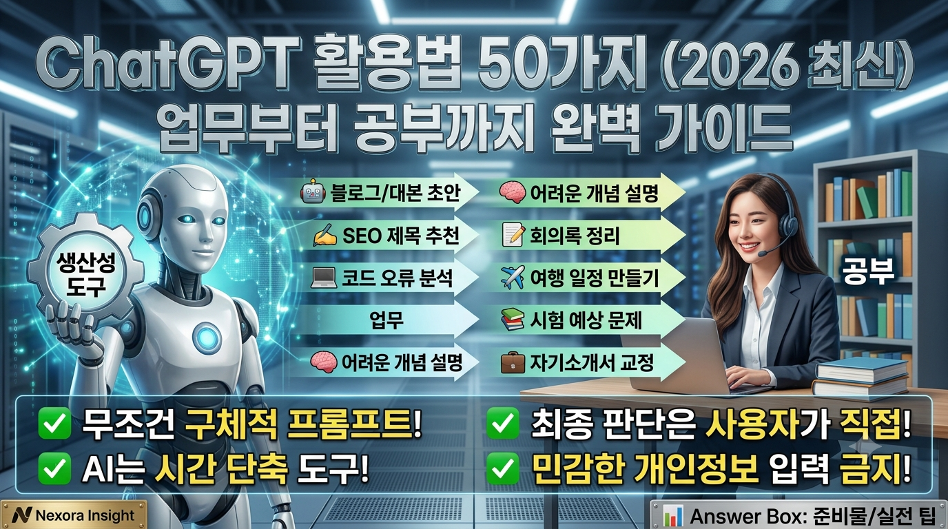 ChatGPT로 할 수 있는 일 50가지 총정리! 업무부터 공부까지 활용법 완벽 가이드 (2026 최신)