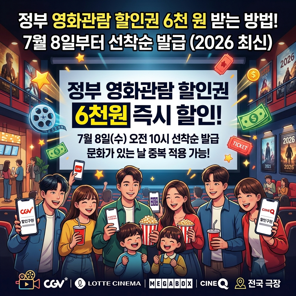 정부 영화관람 할인권 6천 원 받는 방법! 7월 8일부터 선착순 발급 (2026 최신)